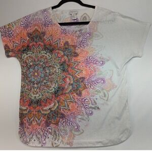 Zenergy by Chico's Tunic Top‎ White Mandala Print Short Sleeve Size 1
